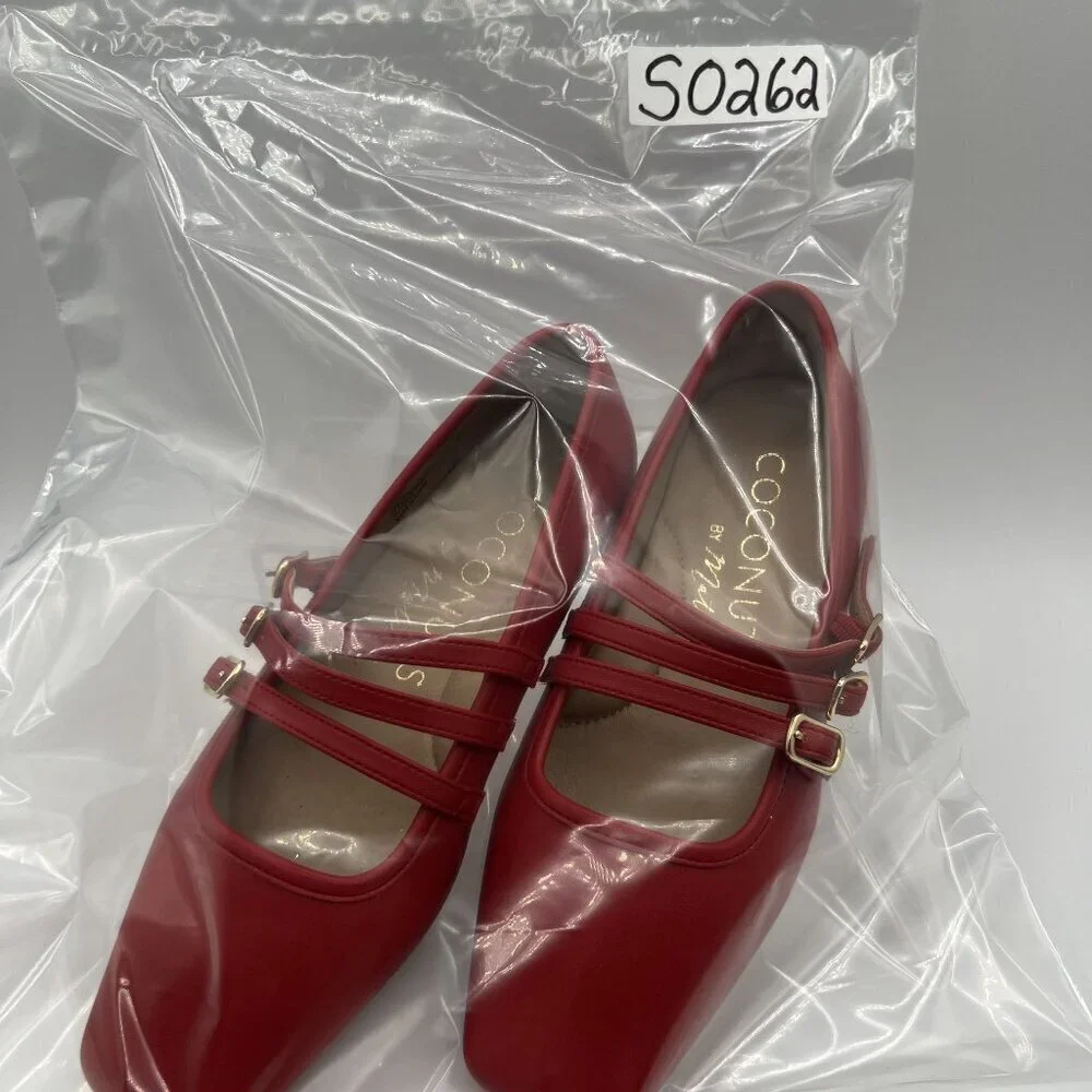 Coconuts New By Matisse 6 Red Triple Strap Mary Jane Ballet Flats Square Toe